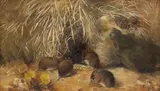 Mice in a barn by English Naïve School, oil on canvas, offered Feb 2016