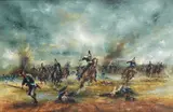 'For Glory' Garde Du Corps - 3rd Cuirassiers of Prussian Cavalry Charge French Infantry by David Cartwright, oil on canvas, offered Feb 2016
