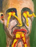 George Condo, Portrait with Yellow, 1983, Öl auf Leinwand, auf Karton aufgezogen