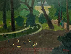 Hermann Teuber, Zoo, 1954, Öl auf Hartfaser