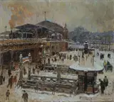 Karl Wendel, Winter am Bahnhof Zoologischer Garten, 1917, Öl auf Leinwand