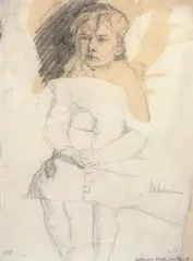 Sitzendes Kind by Max Liebermann, Um 1878, Kreide auf Papier, fest in Passepartout montiert, sold Jun 2009