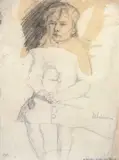 Max Liebermann, Sitzendes Kind, Um 1878, Kreide auf Papier, fest in Passepartout montiert