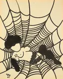 William Copley, Frau im Spinnennetz, 1964, Schwarzer Filzstift auf Papier