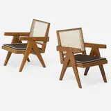 Pair of V-leg lounge chairs from the Chandigarh administrative buildings by Pierre Jeanneret, France/India, sold Sep 2018