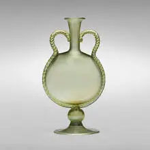 Soffiato vase, model 6944 by Fratelli Toso, c. 1926, soffiato glass with applied handles, sold Feb 2024
