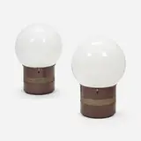 Gae Aulenti, Oracolo table lamps, pair, 1969, enameled aluminum, white glass, perforated steel