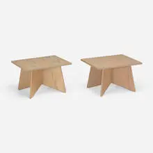 Elephant ottomans, pair by Michael Boyd, 2011, stained oak, sold Jan 2024