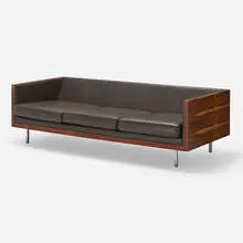 Milo Baughman, Sofa from a Los Angeles interior by Oliver Furth, rosewood, leather, chrome-plated steel