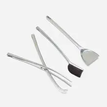 Umbra, Fuego fireplace tool set, c. 1985, aluminum, horsehair