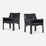 Mario Bellini, Cab lounge chairs, pair, 1976, leather over enameled steel, plastic