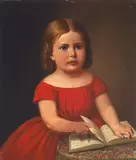 A young girl reading a book by French School, oil on panel, sold Sep 2015