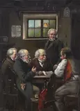 American School, An animated conversation, oil on canvas