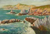 A rocky coastal scene by S. Tarazona, oil on panel, offered Sep 2015