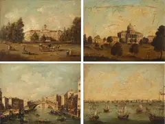 Italian School, A Venetian view with the Rialto Bridge; together with three paintings by the same hand (4)
