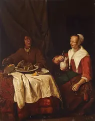 A man and a woman sharing a meal by Gabriel Metsu, oil on canvas, offered Sep 2015