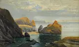 A rocky coastal scene by English School, oil on board, offered Sep 2015