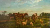 Cattle in a landscape with a milkmaid approaching by French School, oil on canvas, offered Sep 2015