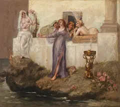 A classical maiden by a stream by Continental School, oil on canvas, offered Sep 2015