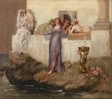 Continental School, A classical maiden by a stream, oil on canvas