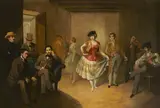 Spanish School, An interior scene with a lady dancing, oil on canvas