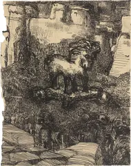Louis Soutter, Cheval de Troie“. 1920er-Jahre, Tuschfeder und Bleistift auf dünnem Papier