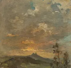 Oswald Achenbach, Wolken im Abendlicht, Öl auf Holz