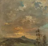 Oswald Achenbach, Wolken im Abendlicht, Öl auf Holz