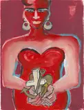 Mit Anker, Kreuz und Herz by Elvira Bach, 2001, Gouache, Goldfarbe und schwarze Kreide auf Velin, sold Jan 2024