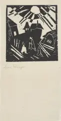 Verfallenes Dorf by Lyonel Feininger, 1918, Holzschnitt auf Japanbütten, sold Jan 2024