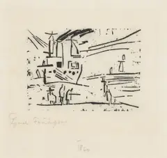 Lyonel Feininger, Ausfahrender Dampfer Odin, 1918, Holzschnitt auf Japan-Bütten