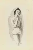 Stehendes Mädchen by Karl Hofer, Tuschfeder in Schwarz, laviert, auf Velin, sold Apr 2025
