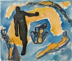 Michael Morgner, Am Meer, 1983, Aquarell, Filzstift, Bleistift sowie Prägedruck- und Transparentpapier mit Tesafilm collagiert, auf Velin