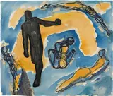 Am Meer by Michael Morgner, 1983, Aquarell, Filzstift, Bleistift sowie Prägedruck- und Transparentpapier mit Tesafilm collagiert, auf Velin, sold Apr 2025