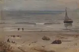 Andreas Achenbach, Strandszene, 1840, Öl auf Holz