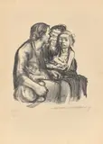 Zwei schwatzende Frauen mit zwei Kindern by Käthe Kollwitz, 1930, Lithografie auf Papier, sold Mar 2024