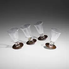 Tumblers, set of four by Borek Sipek, c. 1990, hand-blown glass, brass, sold Jan 2024