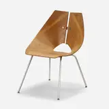 Ray Komai, Chair, 1949, walnut plywood, chrome-plated steel, stainless steel, aluminum