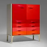 Raymond Loewy, DF 2000 cabinet, c. 1967, laminated and lacquered wood, enameled aluminum, molded acrylic, macassar ebony