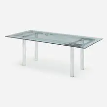 André dining table, model 11960 by Tobia Scarpa, 1969, chrome-plated steel, glass, sold Jan 2024