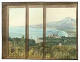 Blick aus dem Fenster auf eine Bucht in Italien by Deutsch, um 1830, Aquarell und Feder in Schwarz auf Papier, sold May 2014