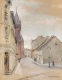 Otto Nagel, Rosenstrasse in Alt-Köpenick, Um 1941, Pastell auf bräunlichem Papier