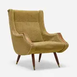 Lounge chair by Aldo Morbelli, c. 1955, upholstery, teak, brass, sold Jan 2024