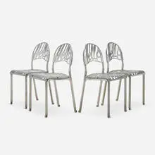 Hello There chairs, set of four by Jeremy Harvey, 1978, cast aluminum, sold Jan 2024