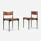 Montreal chairs, pair by Frei Otto, 1967, stained beech, leather, sold Jan 2024