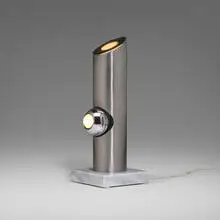 Table lamp, model 500 by Angelo Lelii, c. 1969, chrome-plated steel, aluminum, enameled aluminum, marble, sold Jan 2024