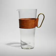 Carl Auböck III, Pitcher, c. 1955, glass, leather, brass