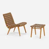 Jens Risom, Chair model 654L, and ottoman, 1941, maple, canvas webbing