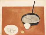 Still Life with Frying Pan by William Scott Ra, Lithograph printed in colours, 1973, on wove, sold Oct 2015