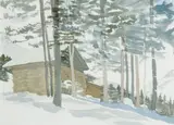 Sarah Butterfield, Chalet in snow, Bormio, watercolour